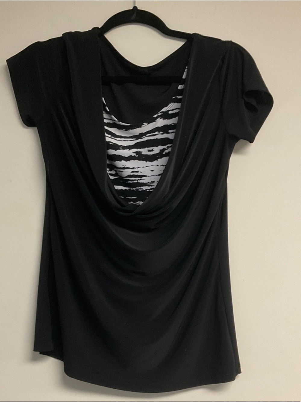 Rachel Black Short-Sleeve Top with Zebra-Print Back Panel